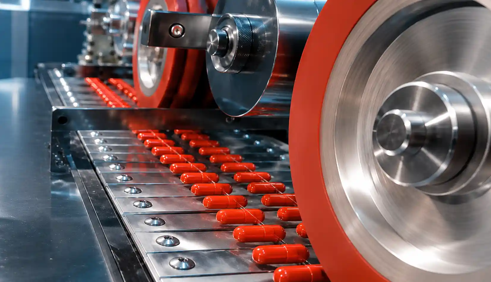 High-speed automatic capsule manufacturing machine in operation