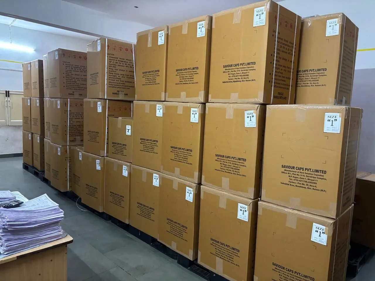 Packed capsule cartons ready for dispatch