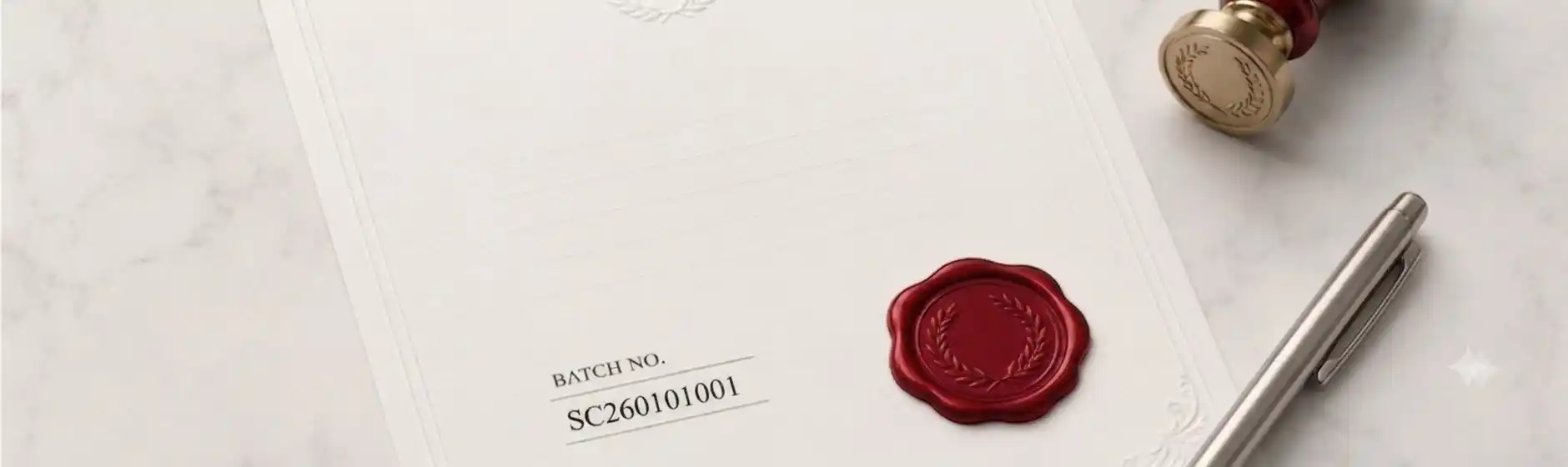 Certificate of Analysis with batch number and wax seal