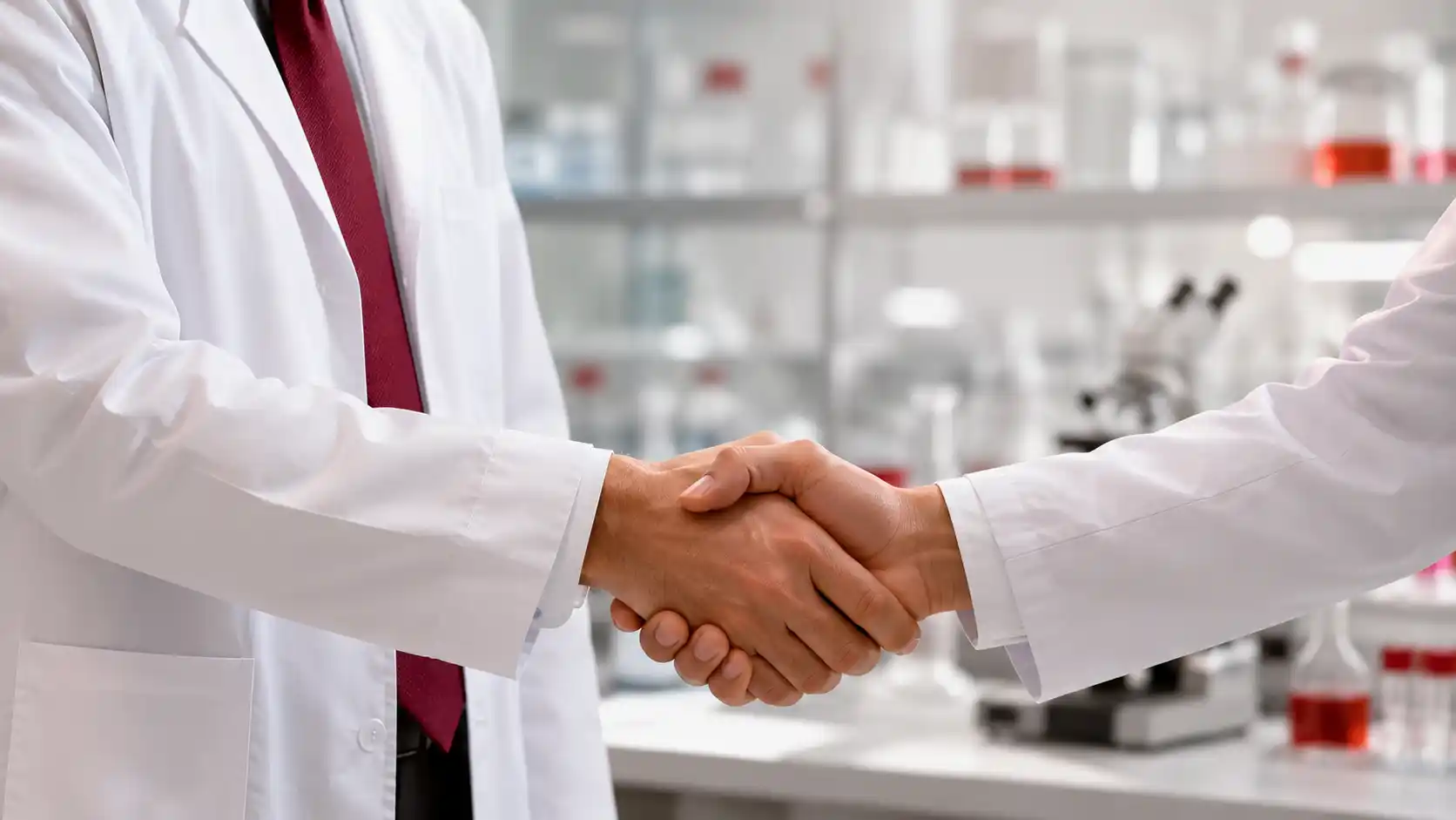 Business handshake between Saviour Caps and a pharmaceutical partner